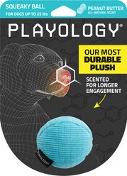 Playology Peanut Butter Scented Squeaky Ball Plush Dog Toy, Small
