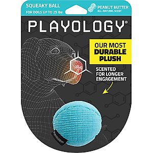 Playology Peanut Butter Scented Squeaky Ball Plush Dog Toy, Small