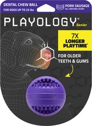Playology Pork Sausage Scented Dental Chew Ball Dog Toy, Small