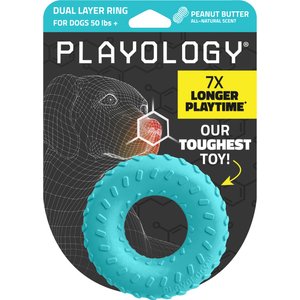 Playology Peanut Butter Scented Dual Layer Ring Dog Toy, Jumbo