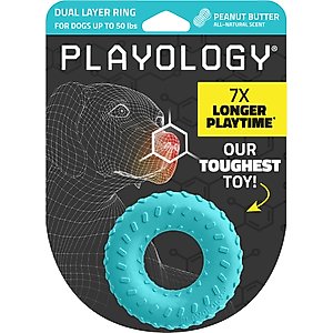 Playology Peanut Butter Scented Dual Layer Ring Dog Toy, Medium