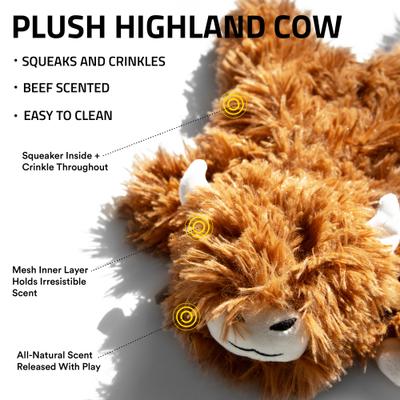 Show full view: Playology Beef Scented Highland Cow Plush Squeaky Dog Toy slide 3 of 9