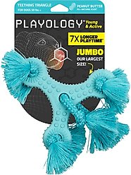 Playology Peanut Butter Scented Young & Active Teething Triangle Dog Toy, Jumbo