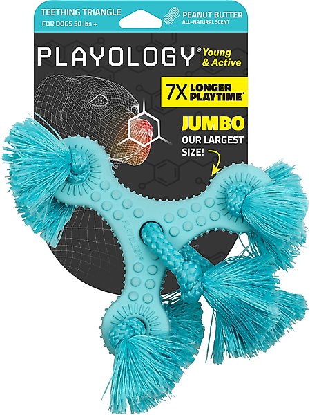 Show full view: Playology Peanut Butter Scented Young & Active Teething Triangle Dog Toy, Jumbo slide 1 of 8