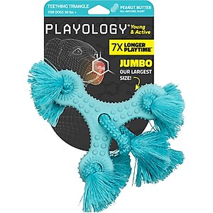 Playology Peanut Butter Scented Young & Active Teething Triangle Dog Toy, Jumbo