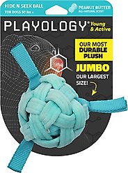 Playology Peanut Butter Scented Young & Active Hide N Seek Ball Plush Dog Toy, Jumbo
