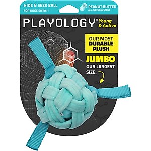 Playology Peanut Butter Scented Young & Active Hide N Seek Ball Plush Dog Toy, Jumbo