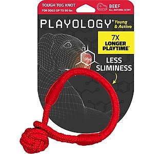 Playology Beef Scented Young & Active Tough Tug Knot Dog Toy, Medium