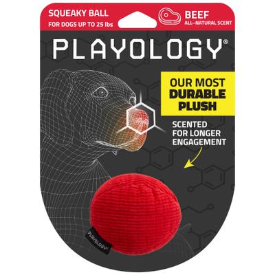 Show full view: Playology Beef Scented Squeaky Ball Plush Dog Toy, Small slide 1 of 7