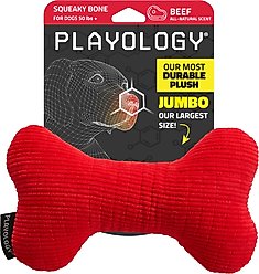Playology Beef Scented Squeaky Bone Plush Dog Toy, Jumbo
