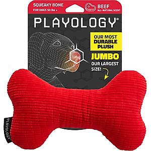Playology Beef Scented Squeaky Bone Plush Dog Toy, Jumbo