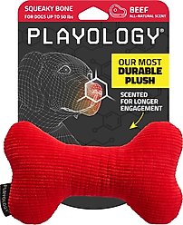 Playology Beef Scented Squeaky Bone Plush Dog Toy, Medium