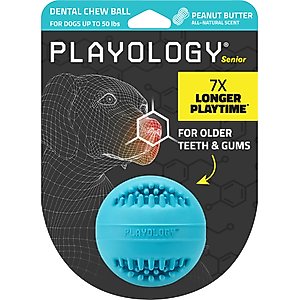 Playology Peanut Butter Scented Dental Chew Ball Dog Toy, Medium