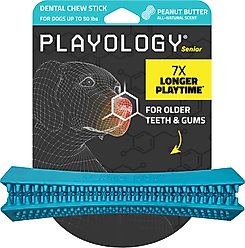 Playology Peanut Butter Scented Dental Chew Stick Dog Toy, Medium
