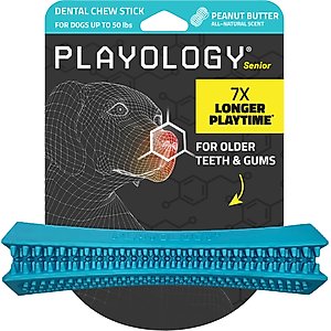 Playology Peanut Butter Scented Dental Chew Stick Dog Toy, Medium