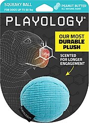 Playology Peanut Butter Scented Squeaky Ball Plush Dog Toy, Medium