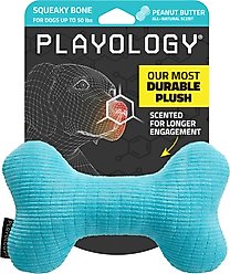 Playology Peanut Butter Scented Squeaky Bone Plush Dog Toy, Medium
