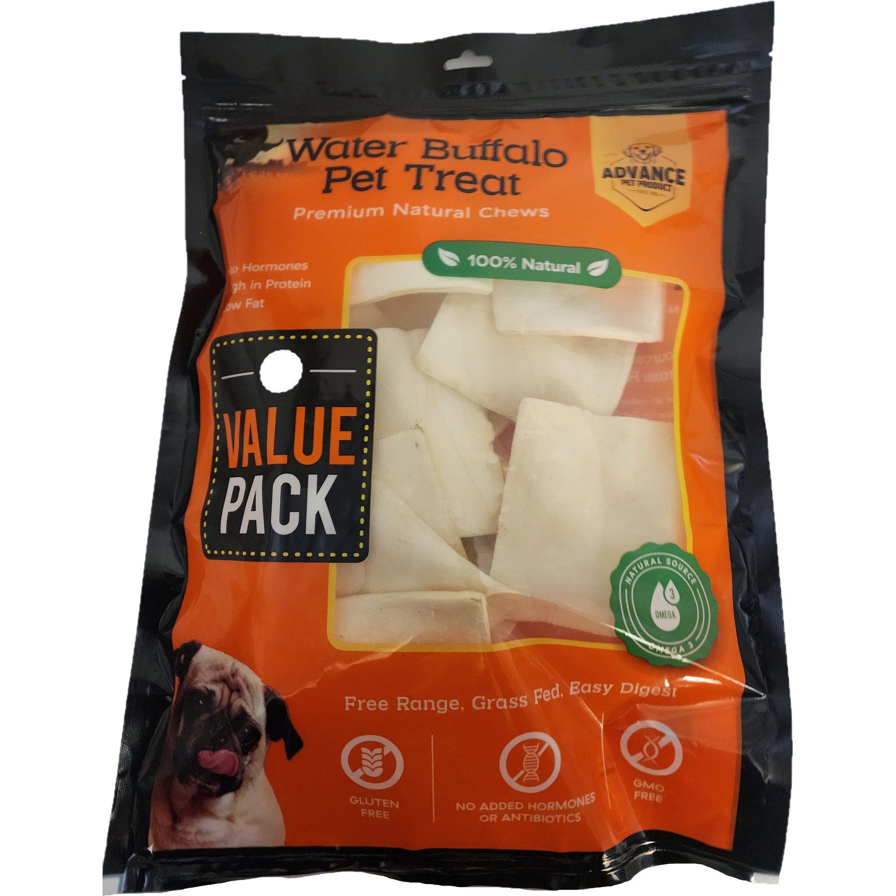 Advance Pet Product Water Buffalo Cheek Chips Dog Natural Chew Treats, 20 count