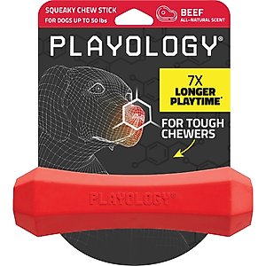 Playology Beef Scented Squeaky Chew Stick Dog Toy, Medium