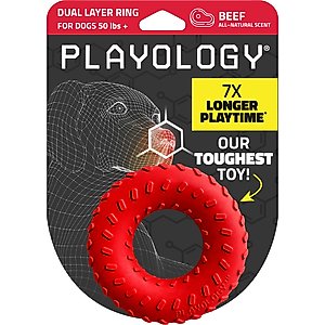 Playology Beef Scented Dual Layer Ring Dog Toy, Jumbo