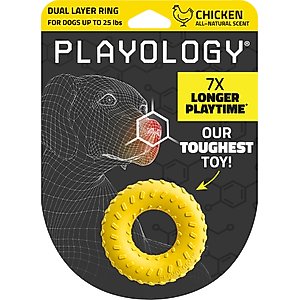 Playology Chicken Scented Dual Layer Ring Dog Toy, Small