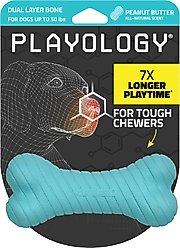 Playology Peanut Butter Scented Dual Layer Bone Dog Toy, Medium