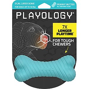 Playology Peanut Butter Scented Dual Layer Bone Dog Toy, Medium