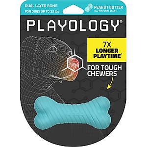 Playology Peanut Butter Scented Dual Layer Bone Dog Toy, Small