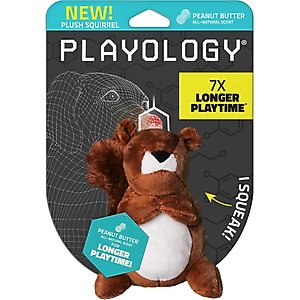 Playology Peanut Butter Scented Squirrel Plush Squeaky Dog Toy