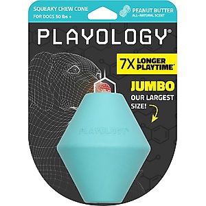 Playology Peanut Butter Scented Squeaky Chew Cone Dog Toy, Jumbo