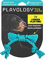 Playology Peanut Butter Scented Young & Active Sensory Rope Dog Toy, Small