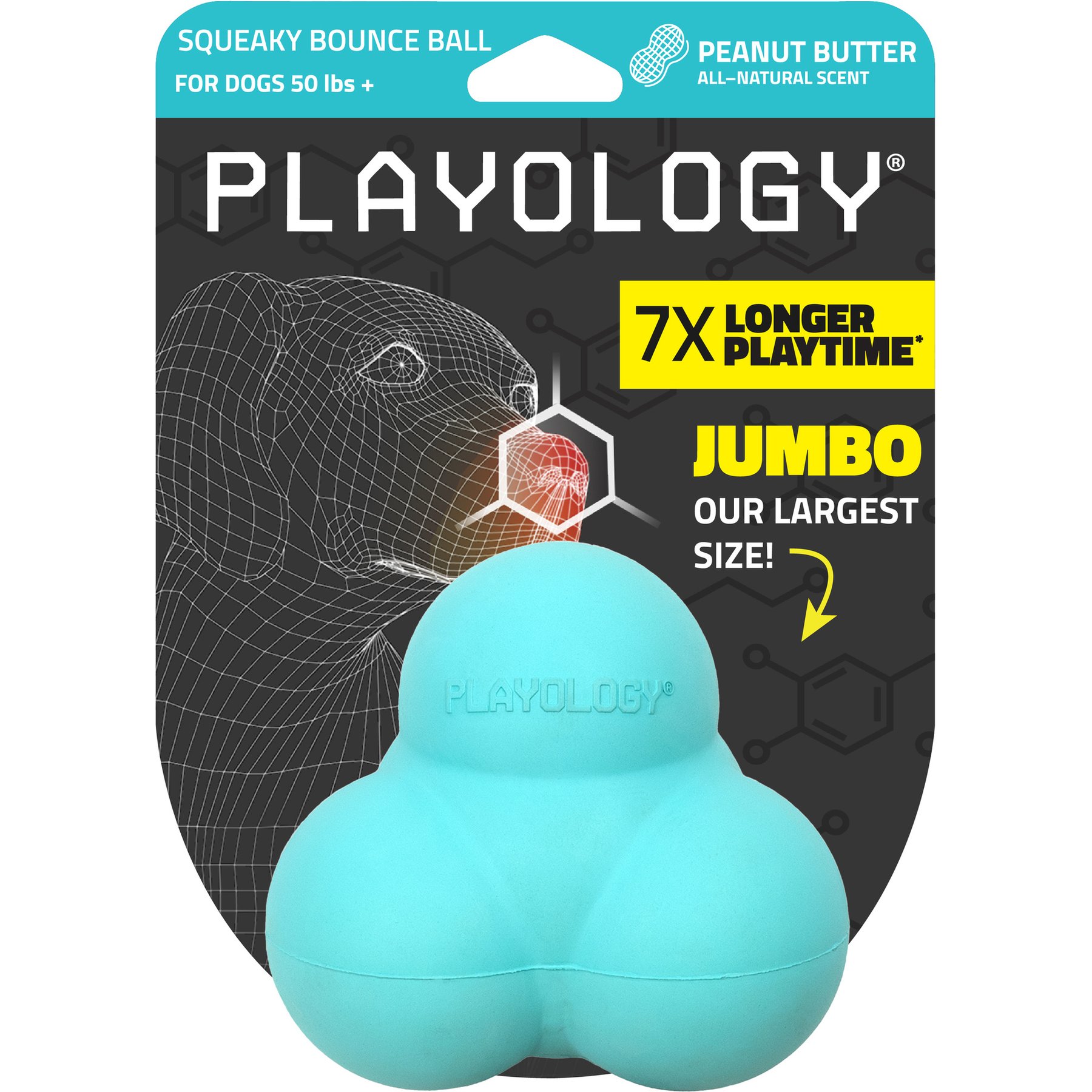 Puppy Chew Toy Playology Jumbo Squeaky Chew Ball – Peanut Butter