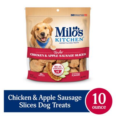 Show full view: Milo's Kitchen Chicken & Apple Sausage Slices Dog Treats, 10-oz slide 3 of 11