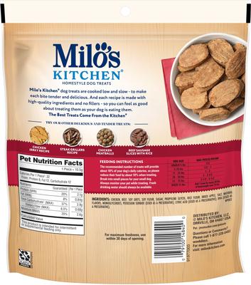 Show full view: Milo's Kitchen Chicken & Apple Sausage Slices Dog Treats, 10-oz slide 4 of 11