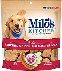 Milo's Kitchen Chicken & Apple Sausage Slices Dog Treats, 10-oz