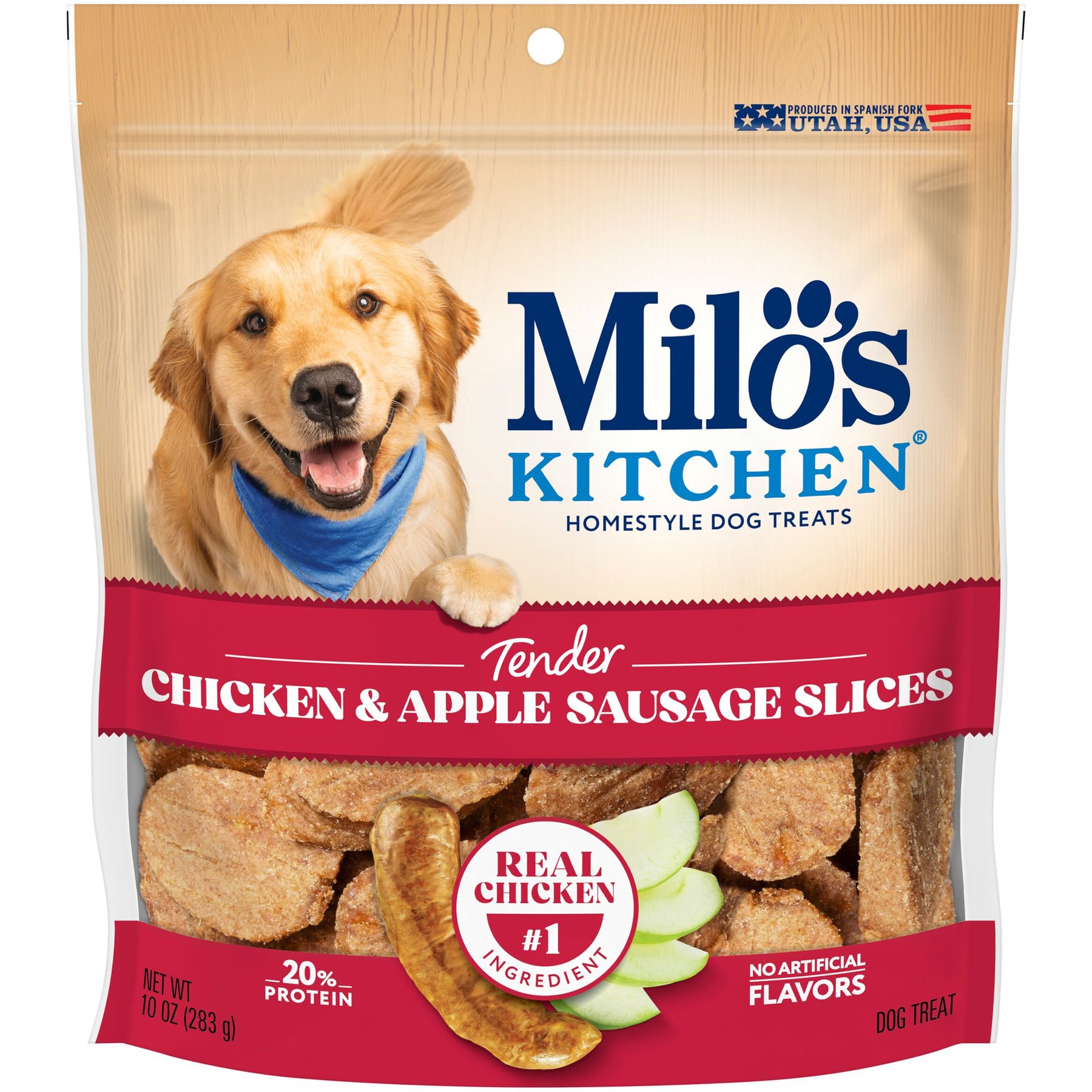 Milo's Kitchen Chicken & Apple Sausage Slices Dog Treats, 10-oz