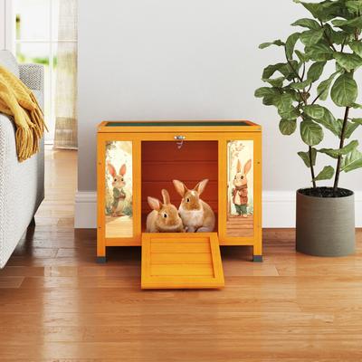 Show full view: Coziwow Wooden Indoor/Outdoor Rabbit Hutch with Ramp, Orange slide 7 of 9