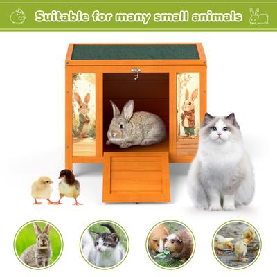 Show full view: Coziwow Wooden Indoor/Outdoor Rabbit Hutch with Ramp, Orange slide 6 of 9