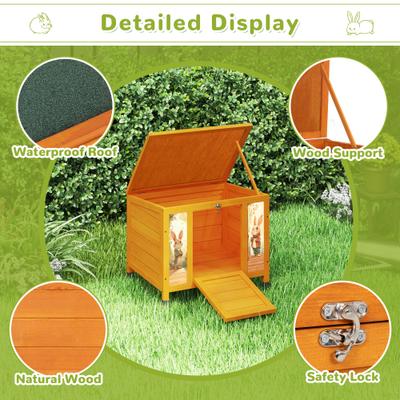 Show full view: Coziwow Wooden Indoor/Outdoor Rabbit Hutch with Ramp, Orange slide 3 of 9