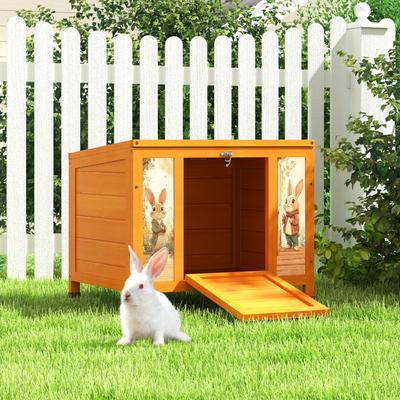 Show full view: Coziwow Wooden Indoor/Outdoor Rabbit Hutch with Ramp, Orange slide 2 of 9