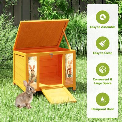 Show full view: Coziwow Wooden Indoor/Outdoor Rabbit Hutch with Ramp, Orange slide 5 of 9