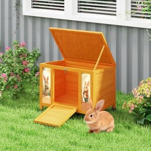 COZIWOW Wooden Indoor/Outdoor Rabbit Hutch with Ramp, Orange