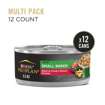 Show full view: Purina Pro Plan Adult Small Breed High-Protein Beef & Green Beans Entree in Gravy Shredded Wet Dog Food, 5.5-oz can, case of 24 slide 3 of 12