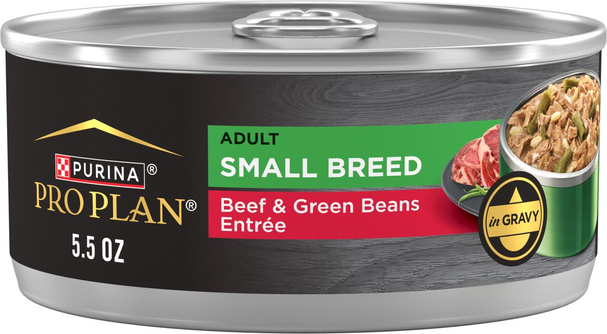 Purina Pro Plan Adult Small Breed High-Protein Beef & Green Beans Entree in Gravy Shredded Wet Dog Food, 5.5-oz can, case of 24