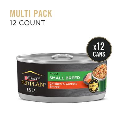 Show full view: Purina Pro Plan Adult Small Breed High-Protein Chicken & Carrots Entree in Gravy Shredded Wet Dog Food, 5.5-oz can, case of 24 slide 3 of 12