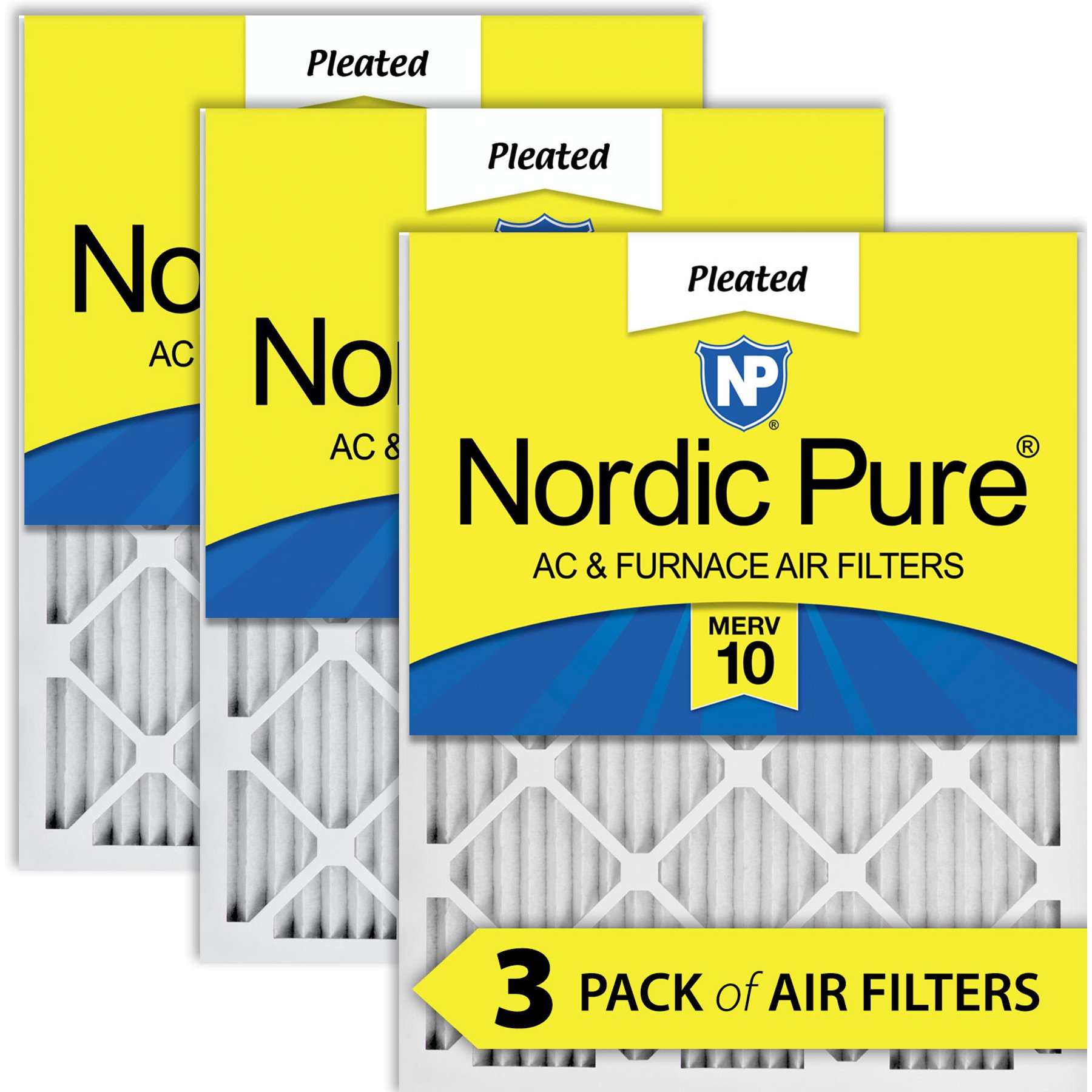 Nordic Pure Pleated MERV 10 Air Filters, 16 x 24 x 1-in, 3 count