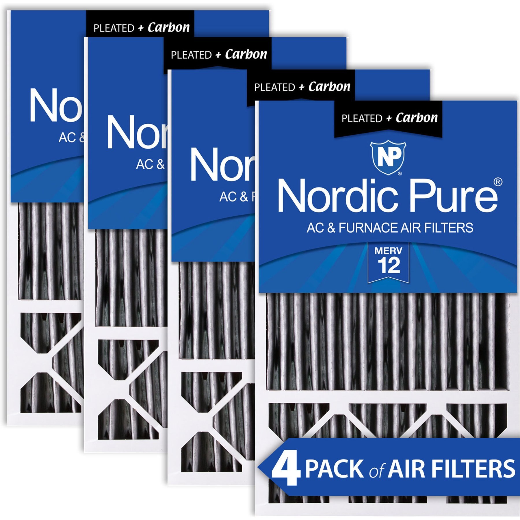 Nordic Pure Honeywell/Lennox MERV 12 Pleated Plus Carbon Replacement Air Filters, 16 x 25 x 5-in H, 4 count