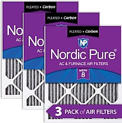 Nordic Pure MERV 8 Pleated Plus Carbon Furnace Air Filters, 20 x 20 x 1-in, 3 count