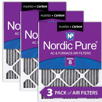 Show full view: Nordic Pure MERV 8 Pleated Plus Carbon Furnace Air Filters, 14 x 20 x 1-in, 3 count slide 1 of 9