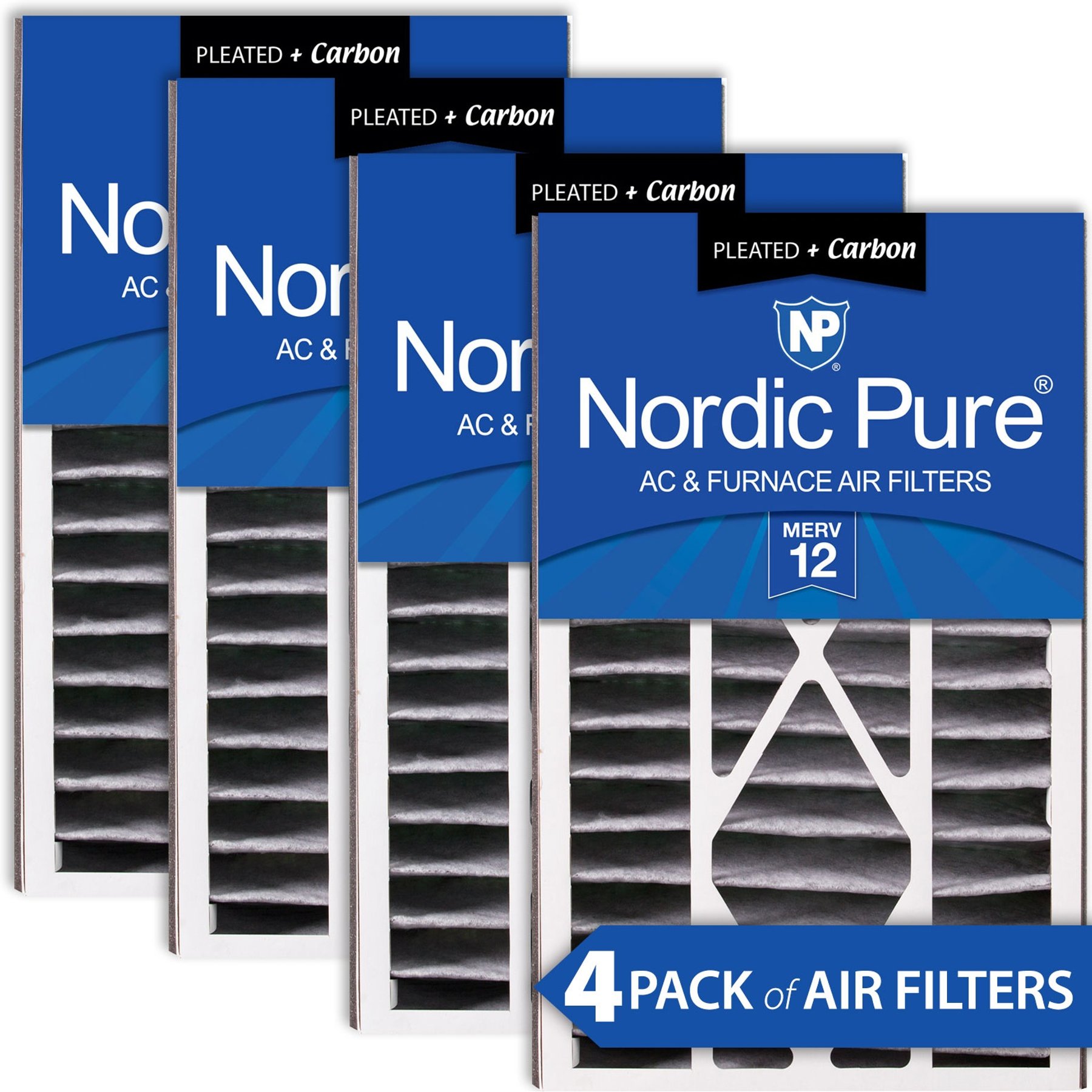 Nordic Pure Air Bear MERV 12 Pleated Plus Carbon Air Filter Replacement, 16 x 25 x 5-in AB, 4 count